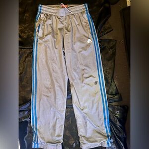 Small Vintage 2000s Adidas Track Pants Men's L Grey Blue 3-Stripe Zip